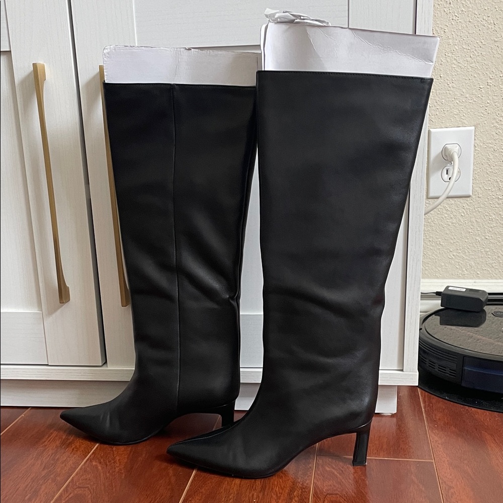 Zara Black Heeled Knee-High Boots